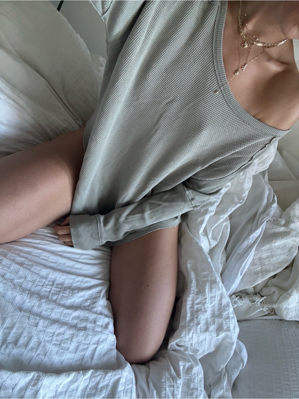TNA Light Sage Scoop Neck Long Sleeve Top